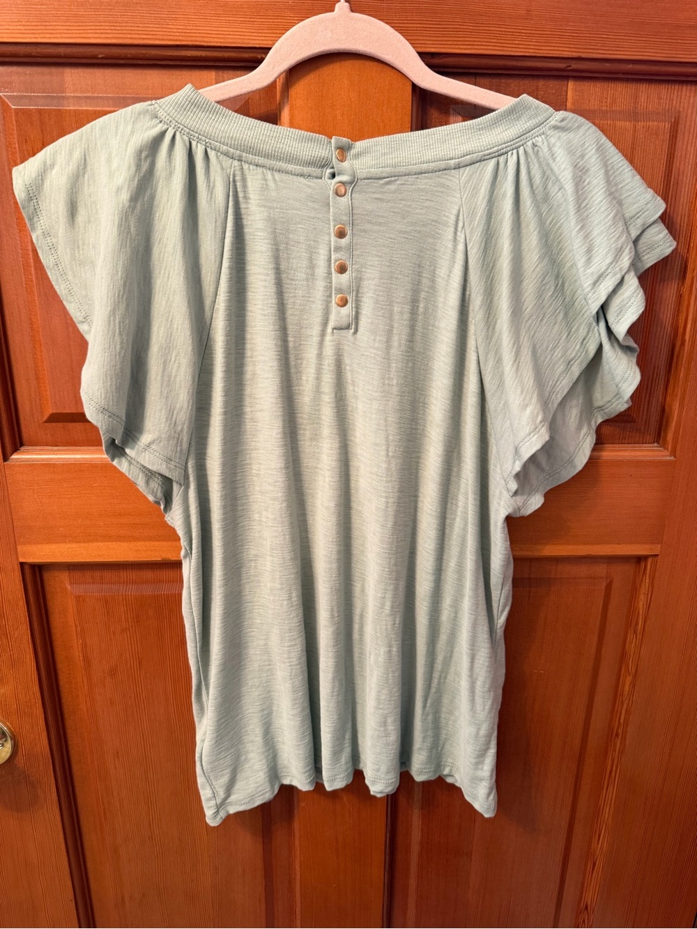 Light Sage Nation Evereve Pima Cotton Flutter Sleeve Women's Top Size Large - Picture 8 of 13